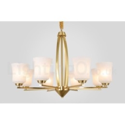 Lampadario a sospensione vintage rustico in ottone e vetro, 8 luci, 82 cm