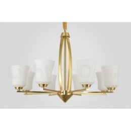 Lampadario a sospensione vintage rustico in ottone e vetro, 8 luci, 82 cm