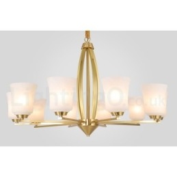 Lampadario a sospensione vintage in ottone con paralumi in vetro 10 luci 94 cm