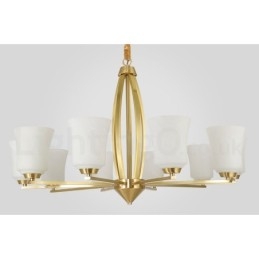 Lampadario a sospensione vintage in ottone con paralumi in vetro 10 luci 94 cm