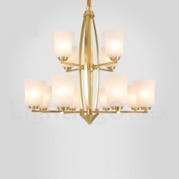 Lampadario a sospensione rustico retrò vintage in ottone e vetro 12 luci 82 cm
