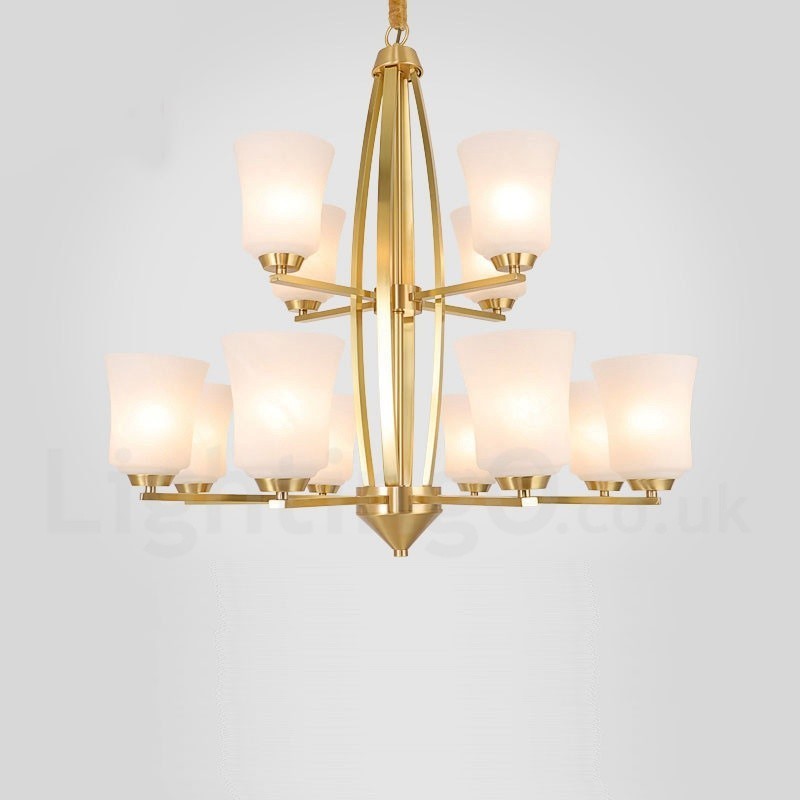 Lampadario a sospensione rustico retrò vintage in ottone e vetro 12 luci 82 cm