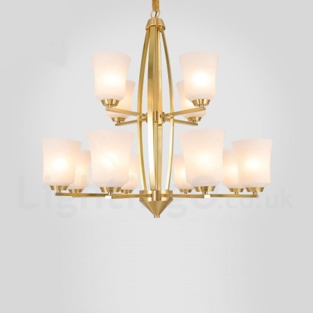Lampadario a sospensione rustico retrò vintage in ottone e vetro 12 luci 82 cm