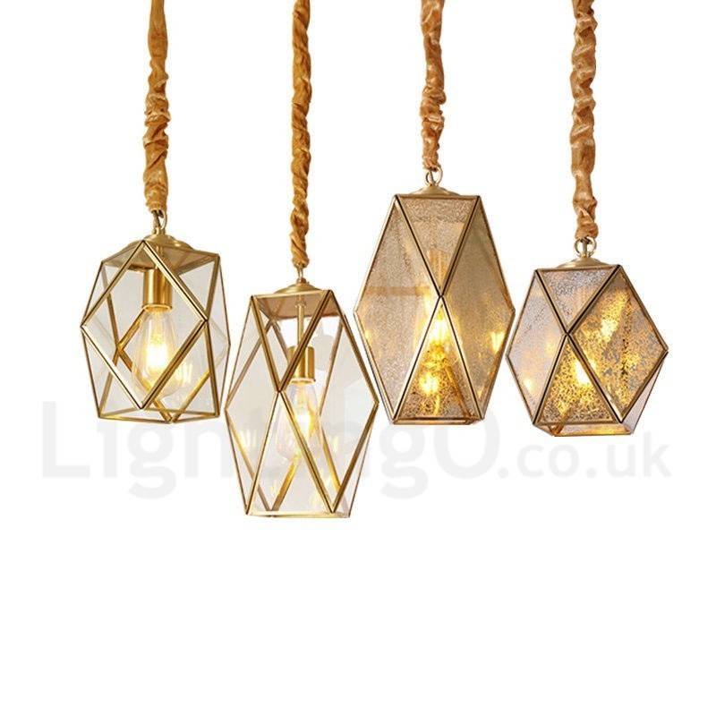 Lampada a sospensione nordica rustica in ottone e vetro