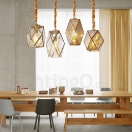 Lampada a sospensione nordica rustica in ottone e vetro