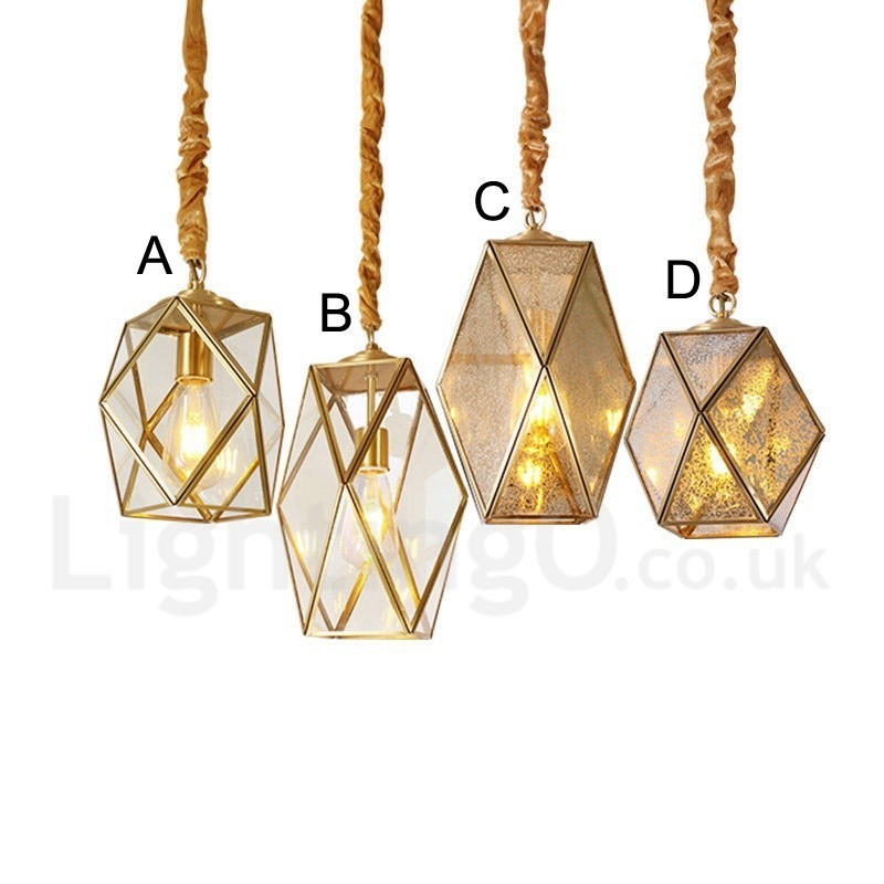 Lampada a sospensione nordica rustica in ottone e vetro