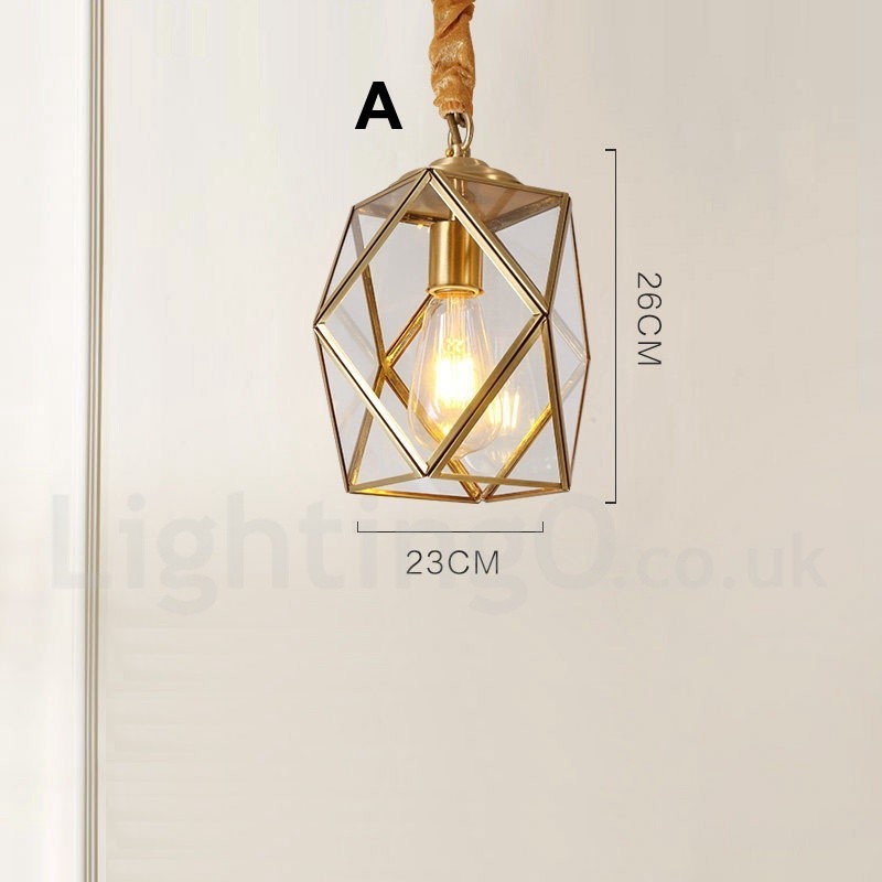 Lampada a sospensione nordica rustica in ottone e vetro