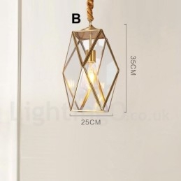 Lampada a sospensione nordica rustica in ottone e vetro