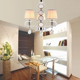 Lampadario moderno minimalista in tessuto e cristallo 3 luci cromo