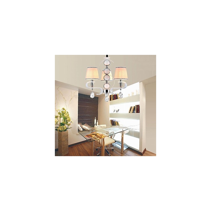 Lampadario moderno minimalista in tessuto e cristallo 3 luci cromo