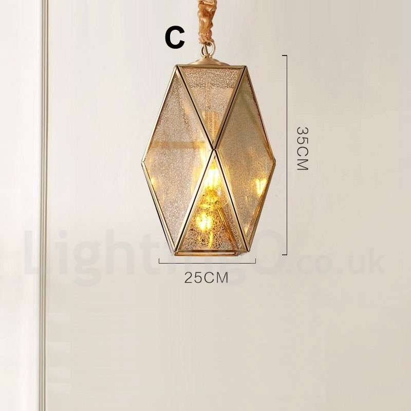 Lampada a sospensione nordica rustica in ottone e vetro