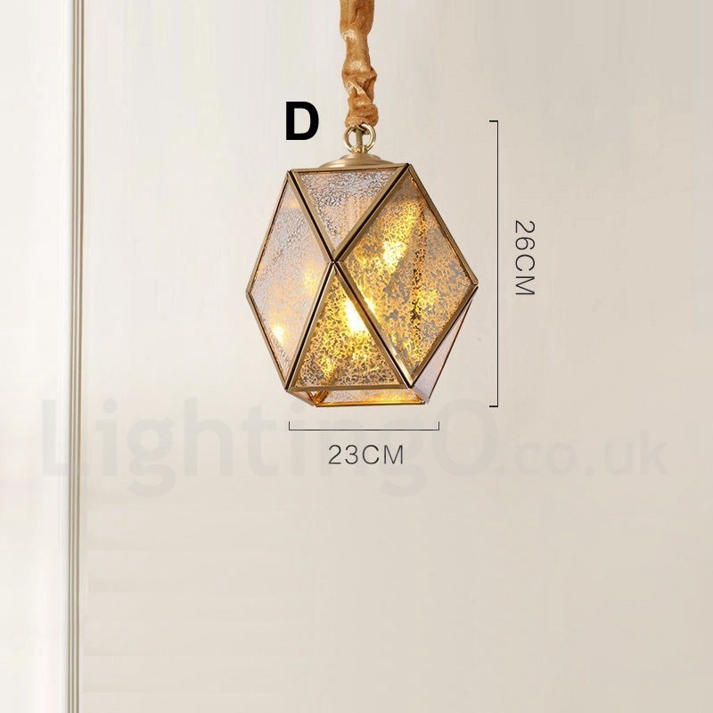 Lampada a sospensione nordica rustica in ottone e vetro
