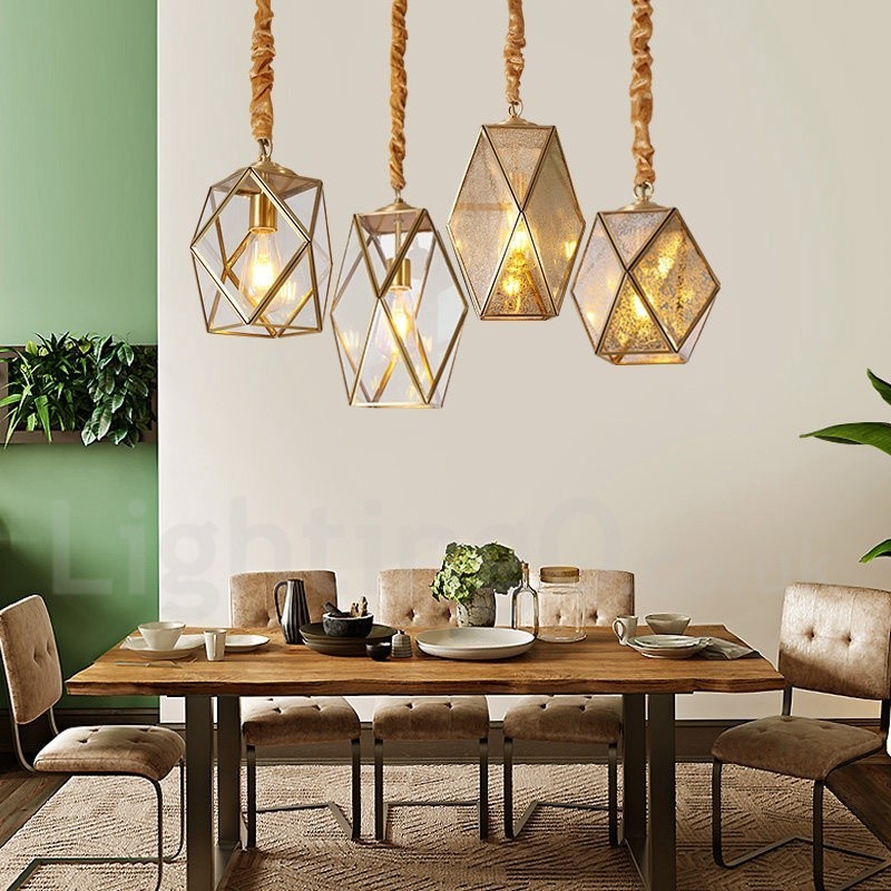 Lampada a sospensione nordica rustica in ottone e vetro