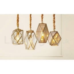Lampada a sospensione nordica rustica in ottone e vetro