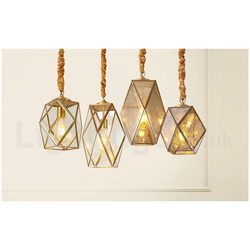 Lampada a sospensione nordica rustica in ottone e vetro
