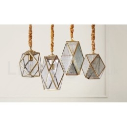 Lampada a sospensione nordica rustica in ottone e vetro