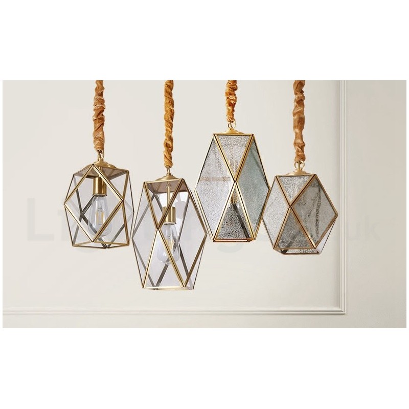 Lampada a sospensione nordica rustica in ottone e vetro