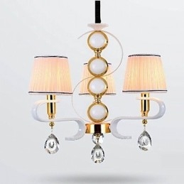 Lampadario moderno minimalista in tessuto e cristallo 3 luci cromo