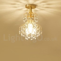 Plafoniera a filo rustica nordica in ottone e cristallo, LED, 23 x 30 cm