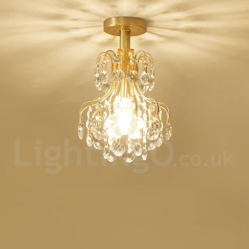 Plafoniera a filo rustica nordica in ottone e cristallo, LED, 23 x 30 cm