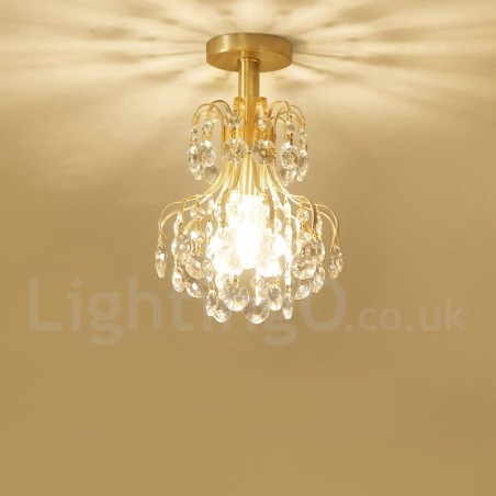 Plafoniera a filo rustica nordica in ottone e cristallo, LED, 23 x 30 cm