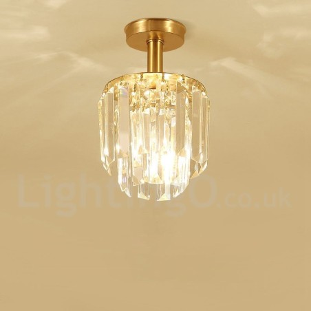 Plafoniera a filo in cristallo stile nordico rustico in ottone puro LED 16 x 26 cm