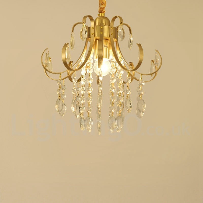Plafoniera a filo in cristallo stile rustico nordico in ottone, LED, 33 x 37 cm