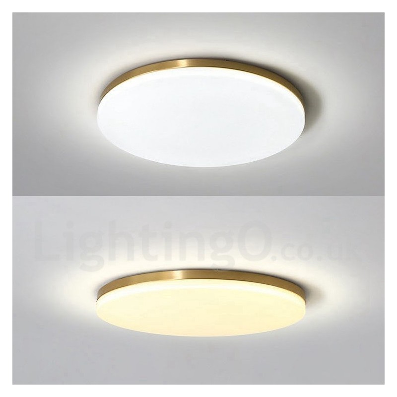 Plafoniera rotonda ultra sottile in ottone con paralume in acrilico, dimmerabile, stile nordico moderno