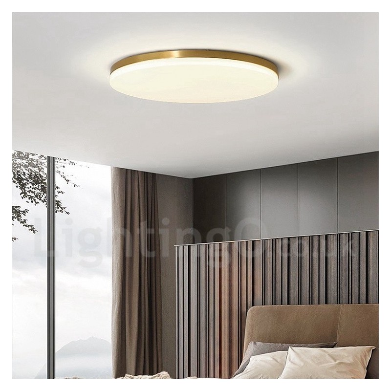 Plafoniera rotonda ultra sottile in ottone con paralume in acrilico, dimmerabile, stile nordico moderno