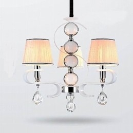 Lampadario moderno in tessuto beige 3 luci con anello argento e giada bianca