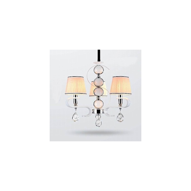 Lampadario moderno in tessuto beige 3 luci con anello argento e giada bianca