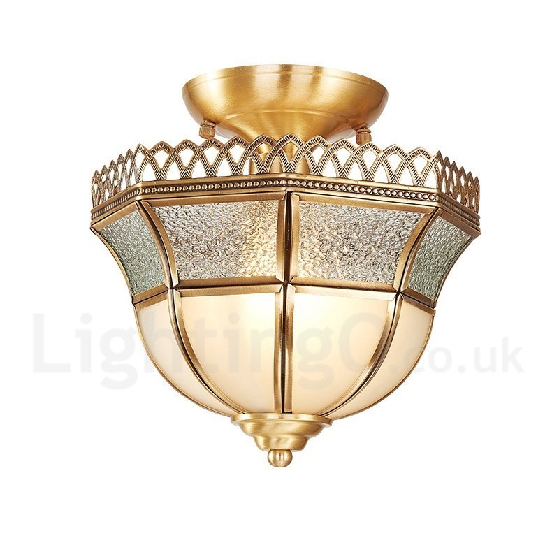 Plafoniera a filo nordica rustica in ottone con paralume in vetro 24 cm x 25 cm