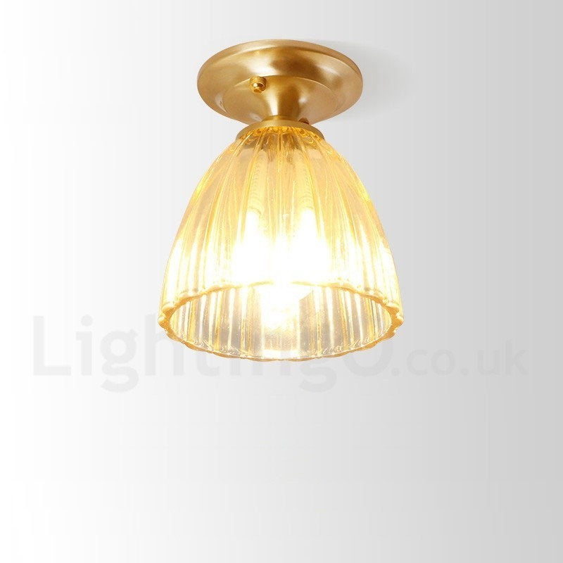 Plafoniera a filo rustica nordica in ottone e vetro, LED, 15 x 16,5 cm