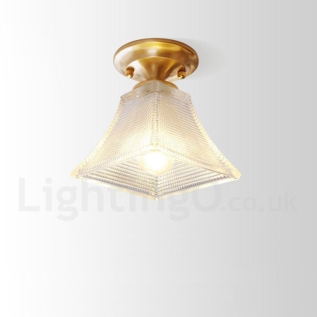 Plafoniera a filo rustica nordica in ottone e vetro 19,5 cm x 15,5 cm