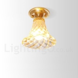 Plafoniera a filo rustica nordica in ottone con paralume in vetro, LED, 15,5 cm