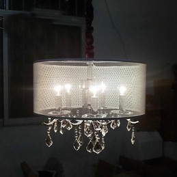 Lampada a sospensione contemporanea in cristallo con 5 luci e paralume semitrasparente