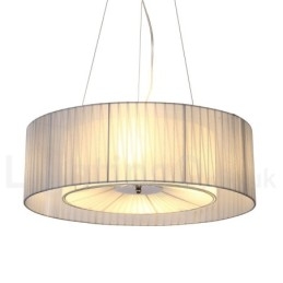 Lampada a sospensione Drum 4 luci con paralume in tessuto