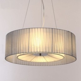 Lampada a sospensione Drum 4 luci con paralume in tessuto