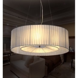Lampada a sospensione Drum 4 luci con paralume in tessuto