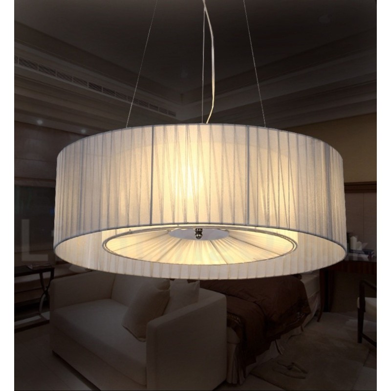 Lampada a sospensione Drum 4 luci con paralume in tessuto