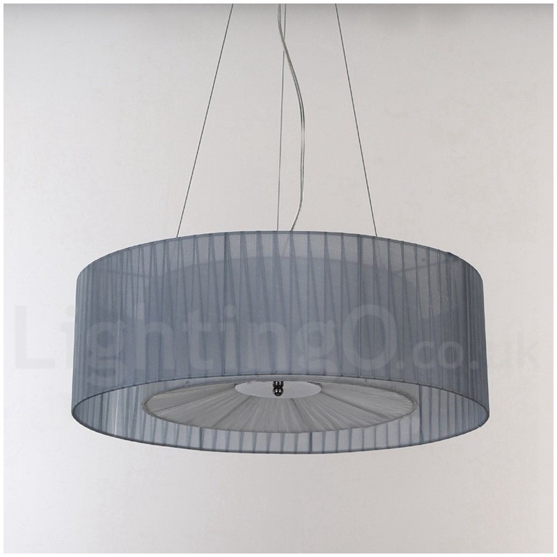 Lampada a sospensione Drum 4 luci con paralume in tessuto