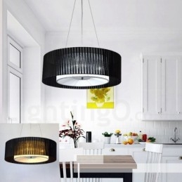 Lampada a sospensione Drum 4 luci con paralume in tessuto