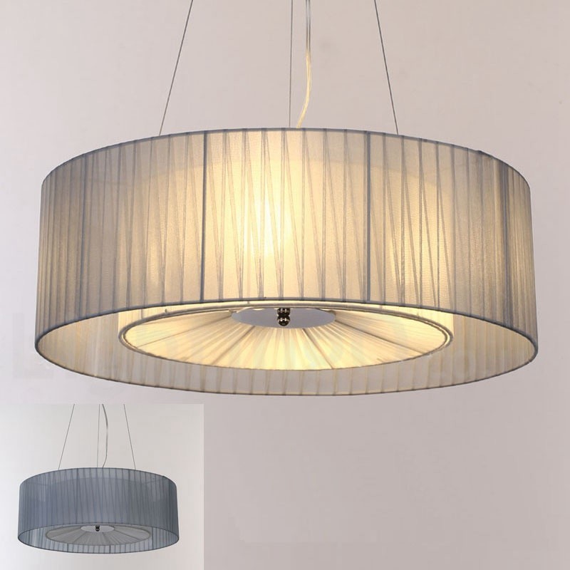 Lampada a sospensione Drum 4 luci con paralume in tessuto