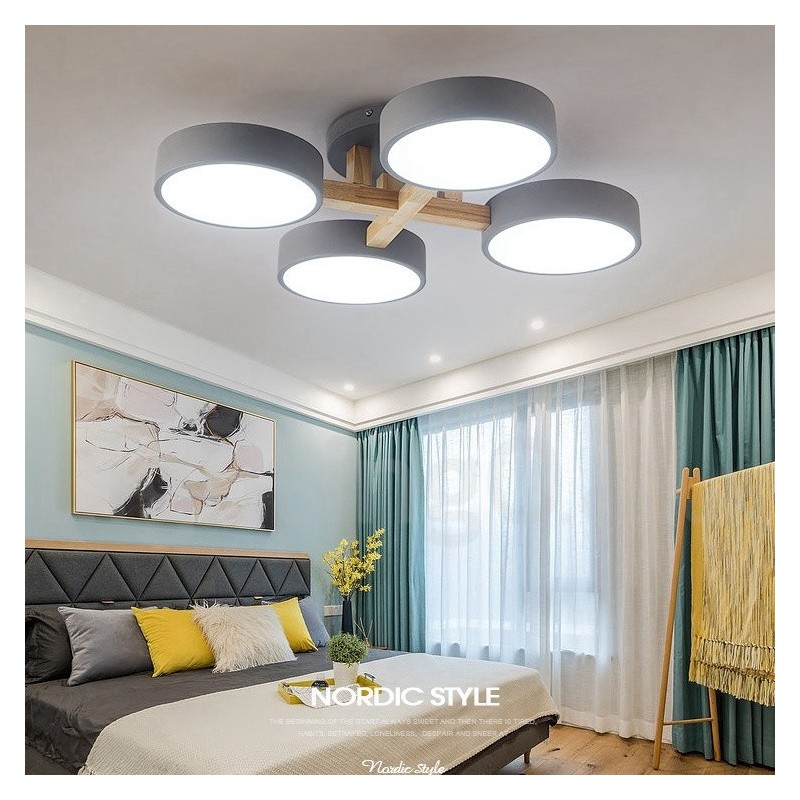 Lampadario moderno nordico in legno con paralume in acrilico
