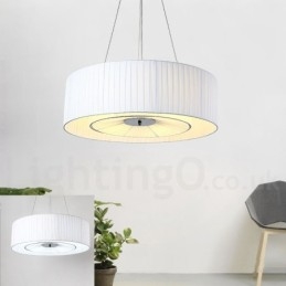 Lampada a sospensione Drum 4 luci con paralume in tessuto