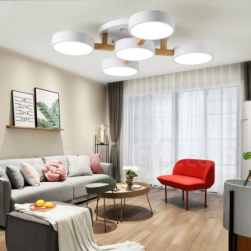 Lampadario moderno nordico in legno con paralume in acrilico
