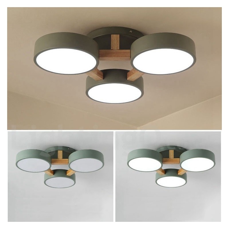 Lampadario moderno nordico in legno con paralume in acrilico