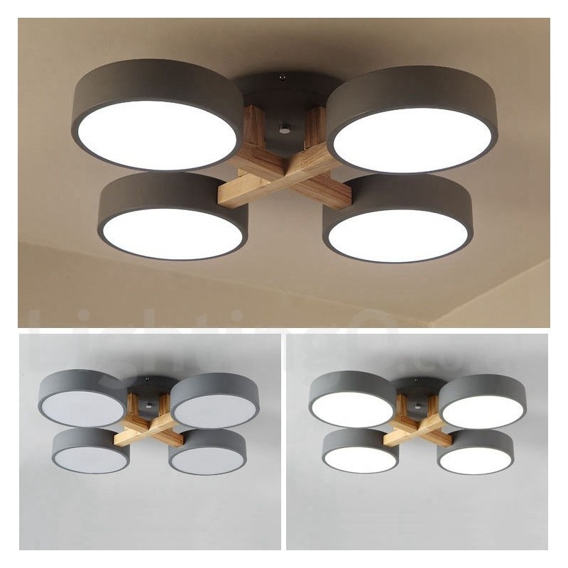 Lampadario moderno nordico in legno con paralume in acrilico