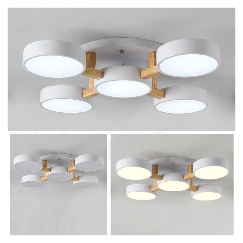 Lampadario moderno nordico in legno con paralume in acrilico