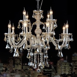 Lampadario moderno in cristallo K9 cognac retrò 12 luci